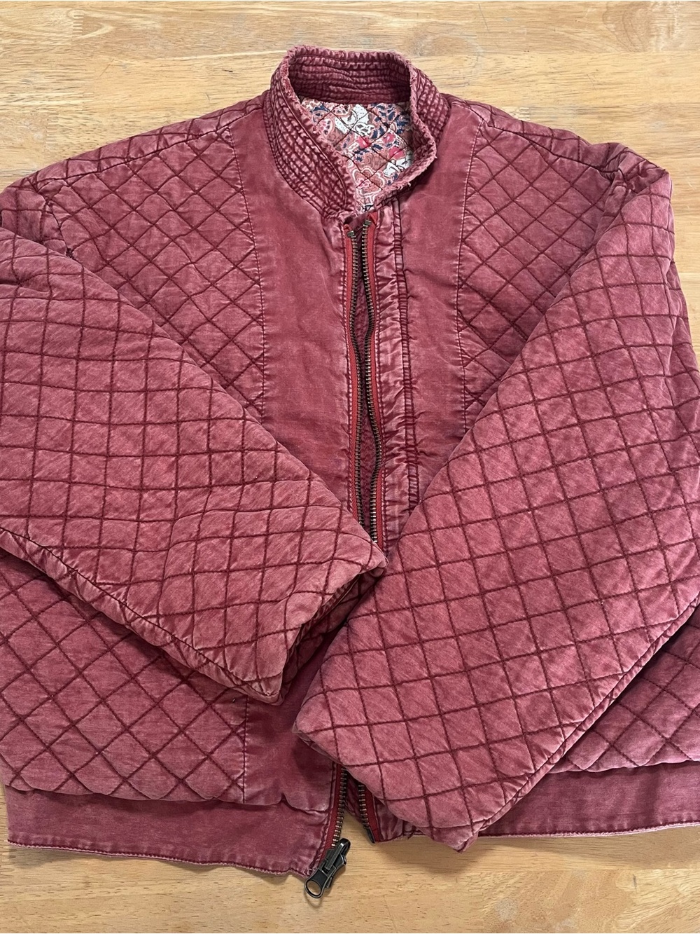 Free People Reversible Quilted Mauve Pink Paisley Bomber Jacket